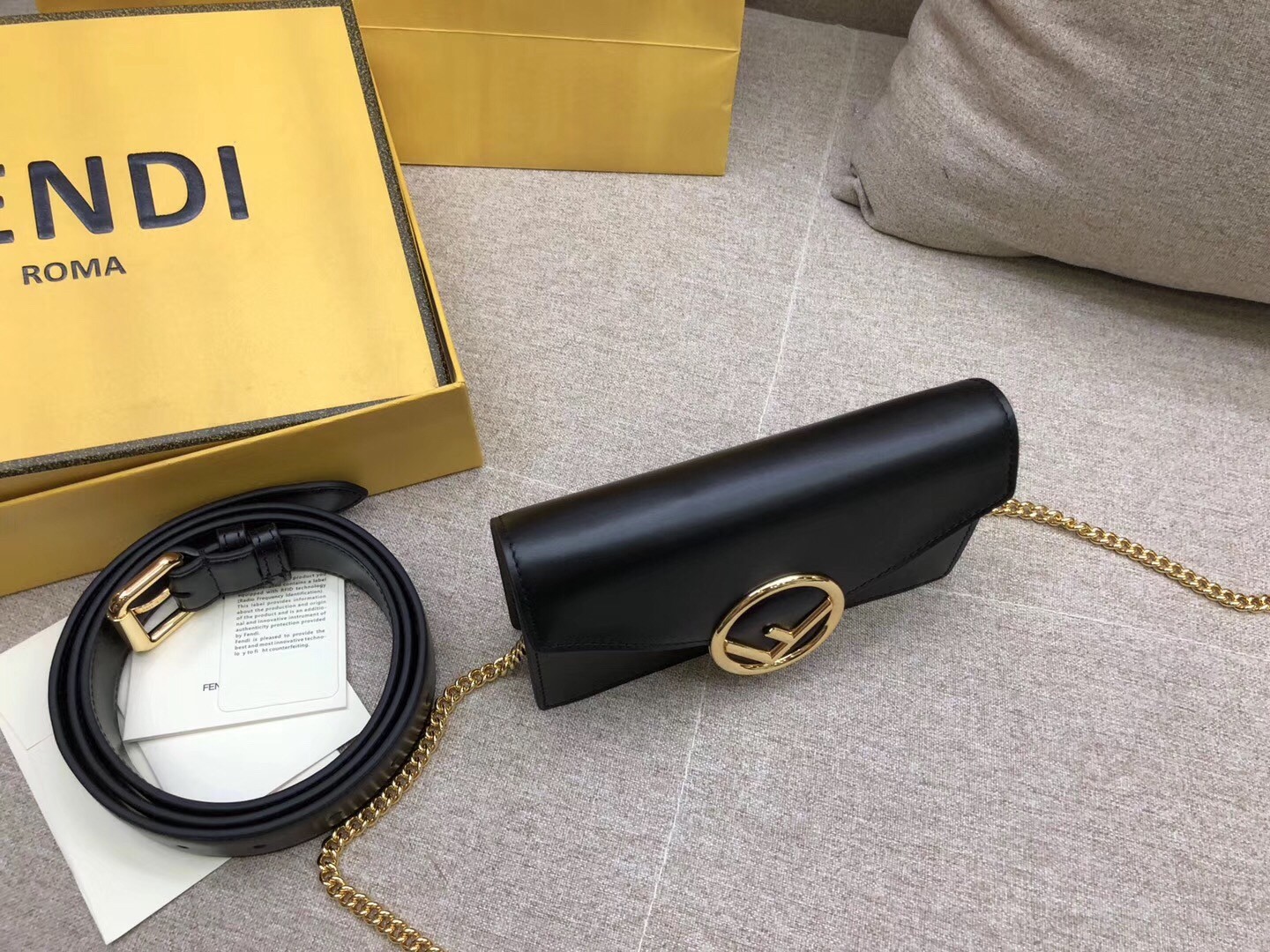 F**di kan i f belt bag in black calfskin