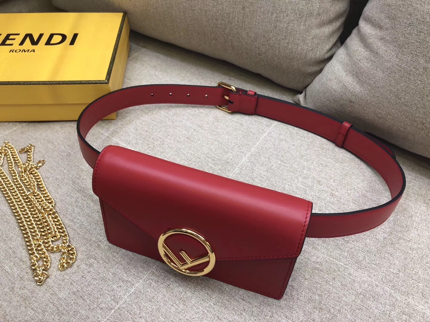 F**di kan i f belt bag in red calfskin