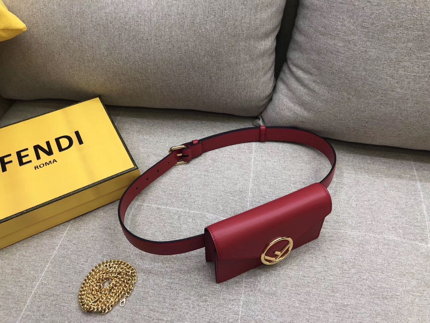 F**di kan i f belt bag in red calfskin