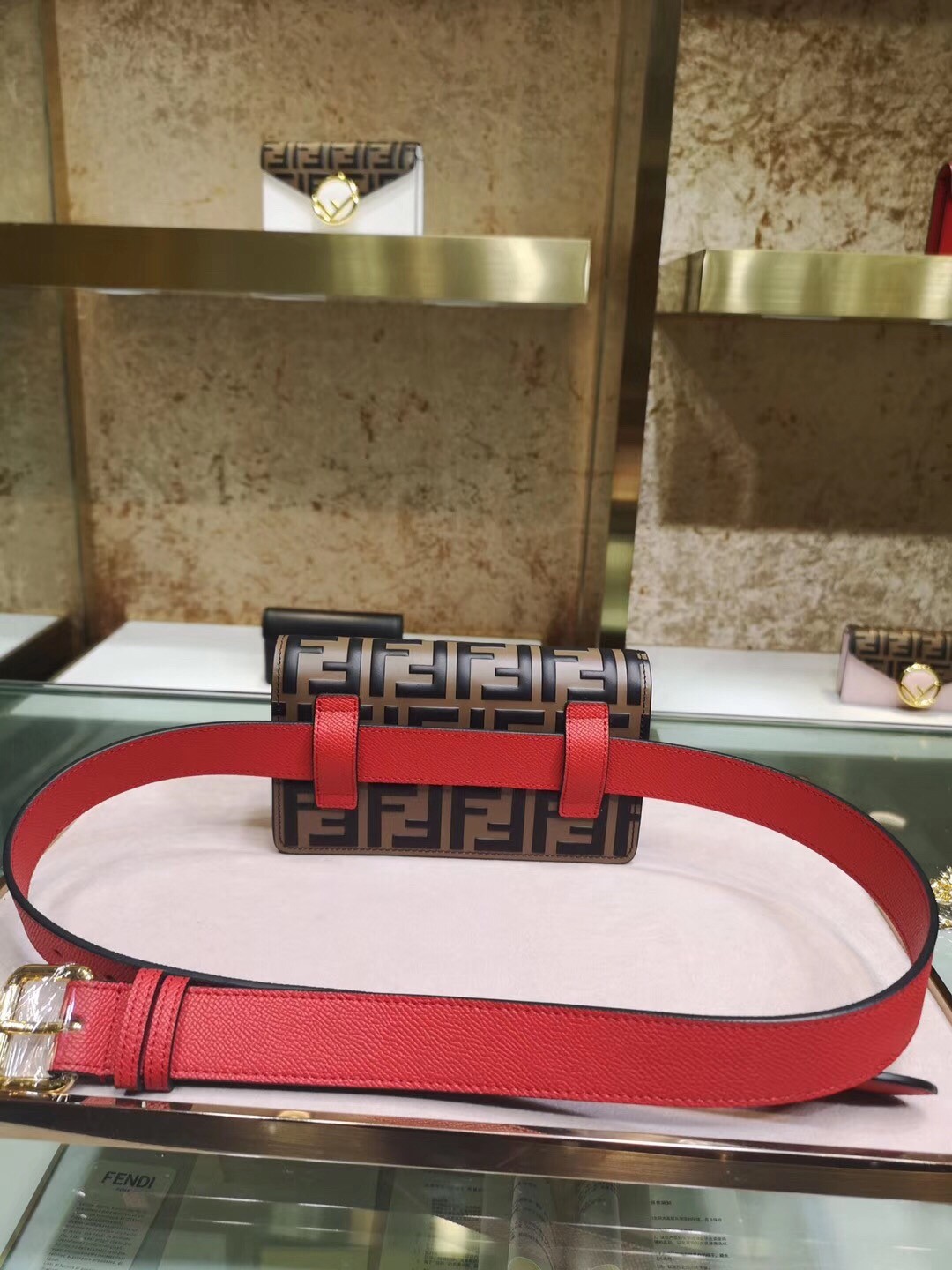 F**di red kan i f belt bag with ff motif