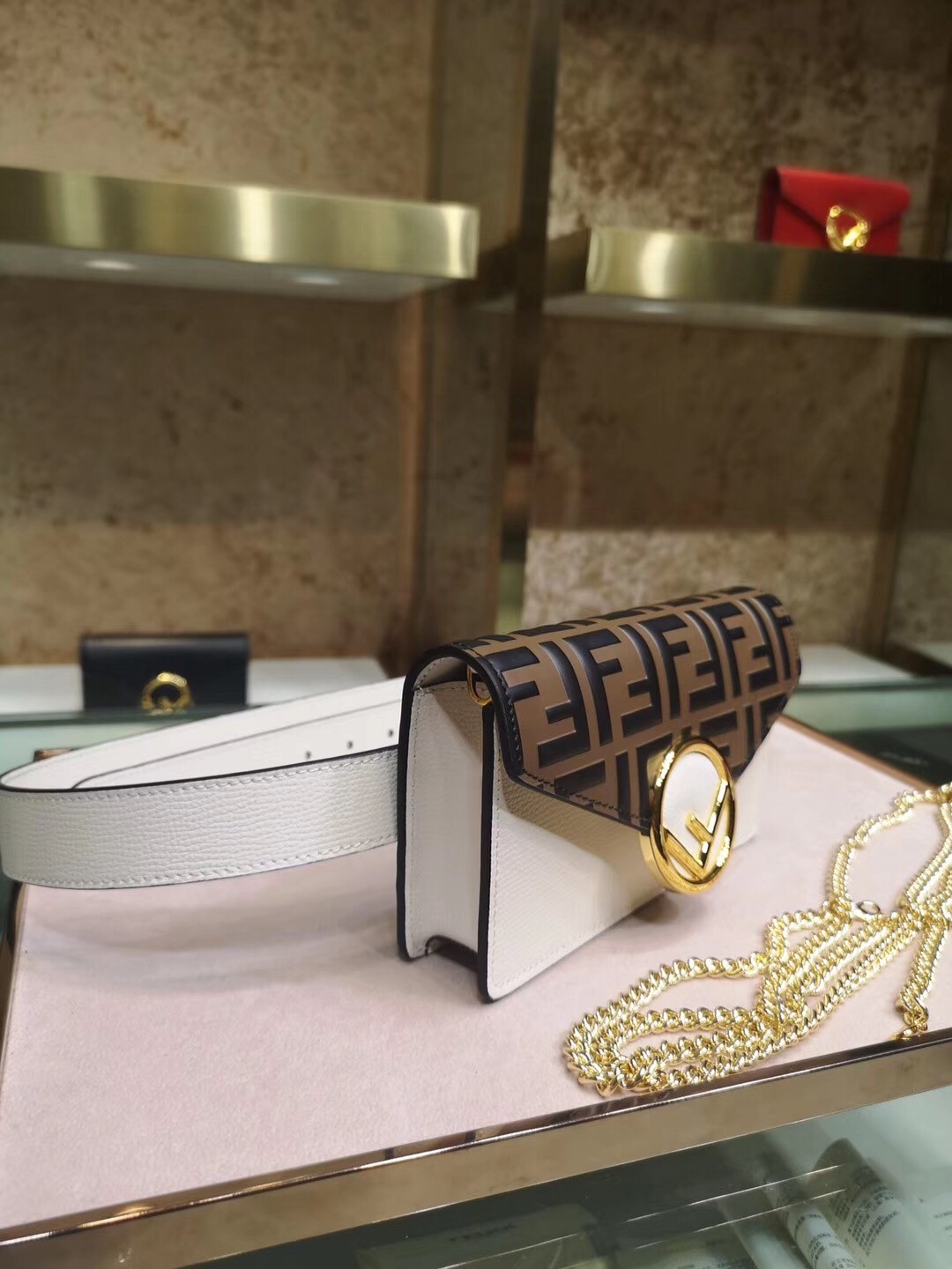 F**di white kan i f belt bag with ff motif
