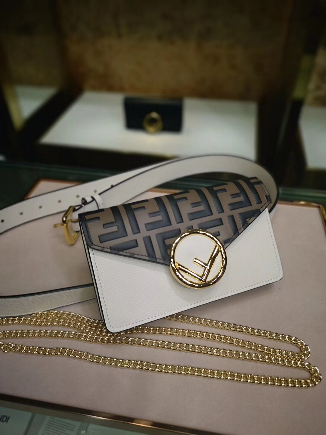 F**di white kan i f belt bag with ff motif