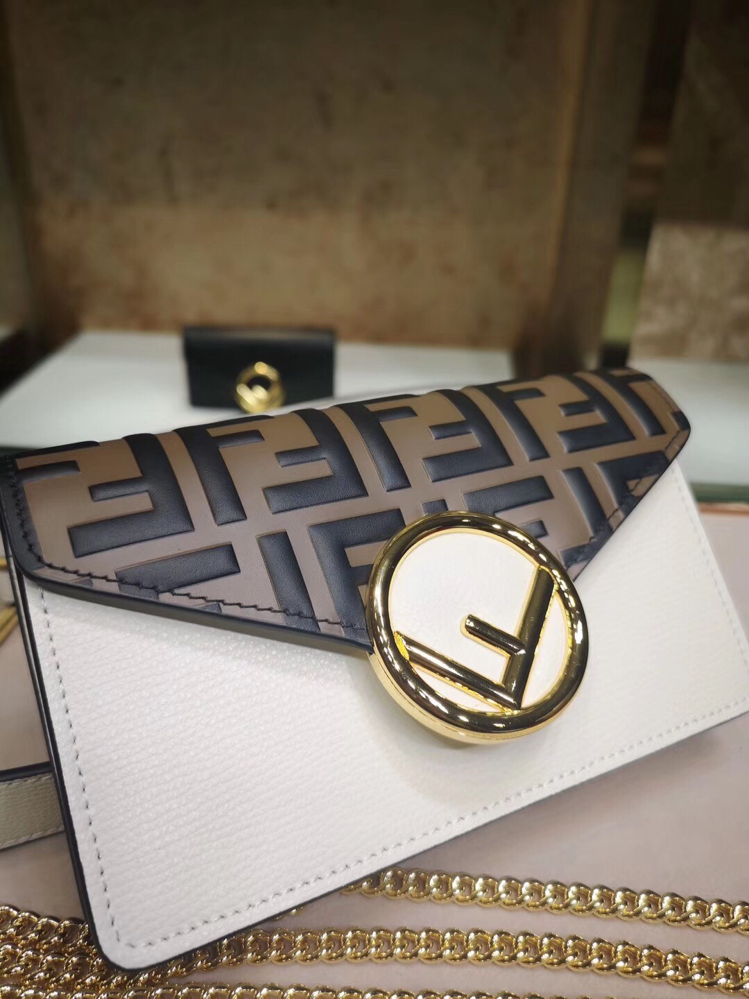 F**di white kan i f belt bag with ff motif