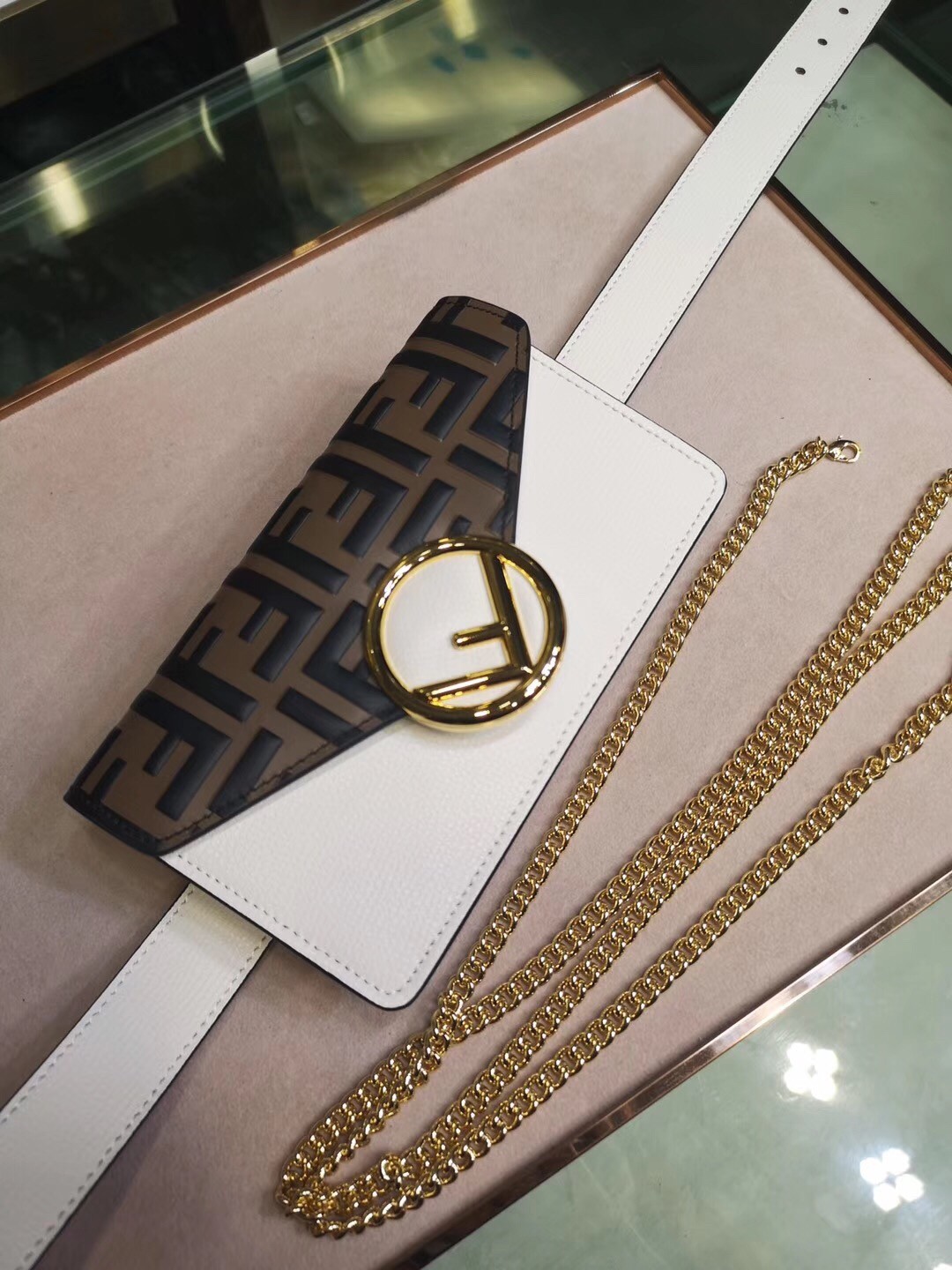 F**di white kan i f belt bag with ff motif