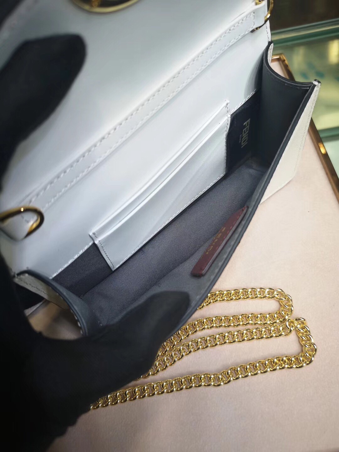 F**di white kan i f belt bag with ff motif