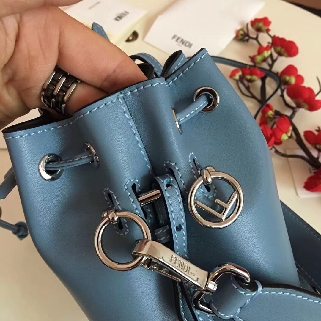 F**di mon tresor mini bucket bag in blue calfskin