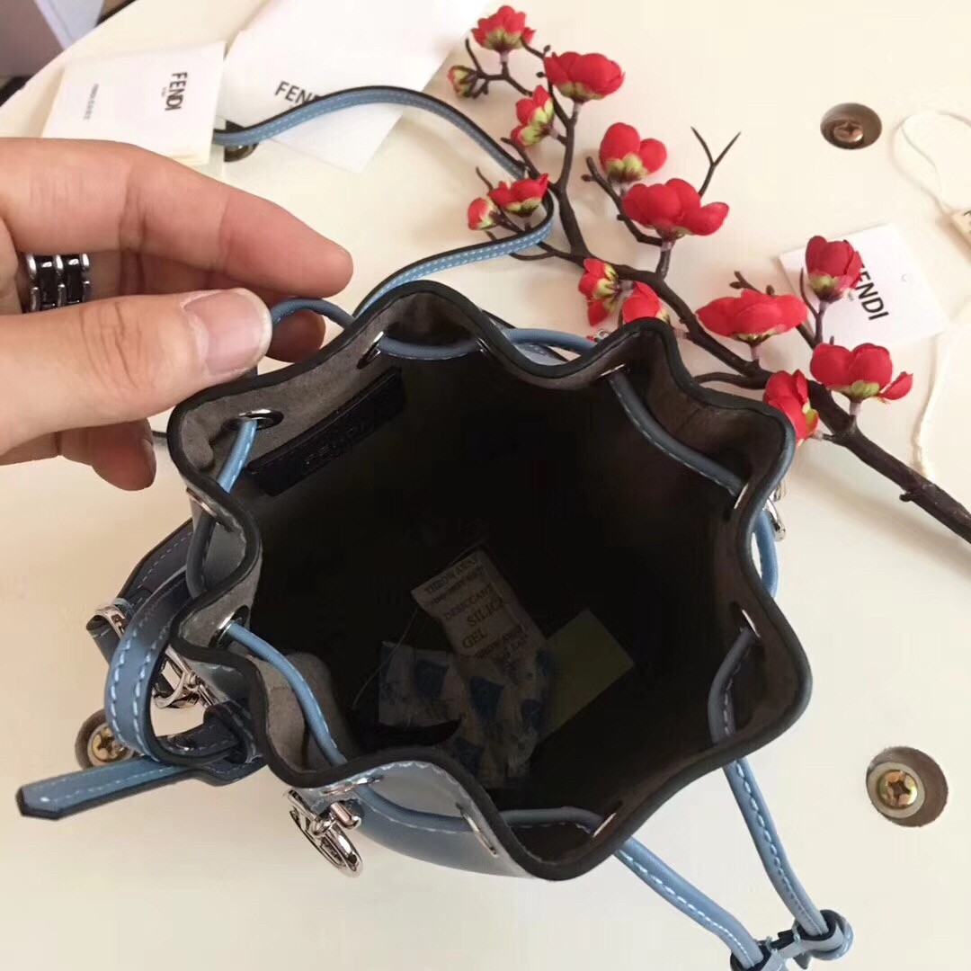 F**di mon tresor mini bucket bag in blue calfskin