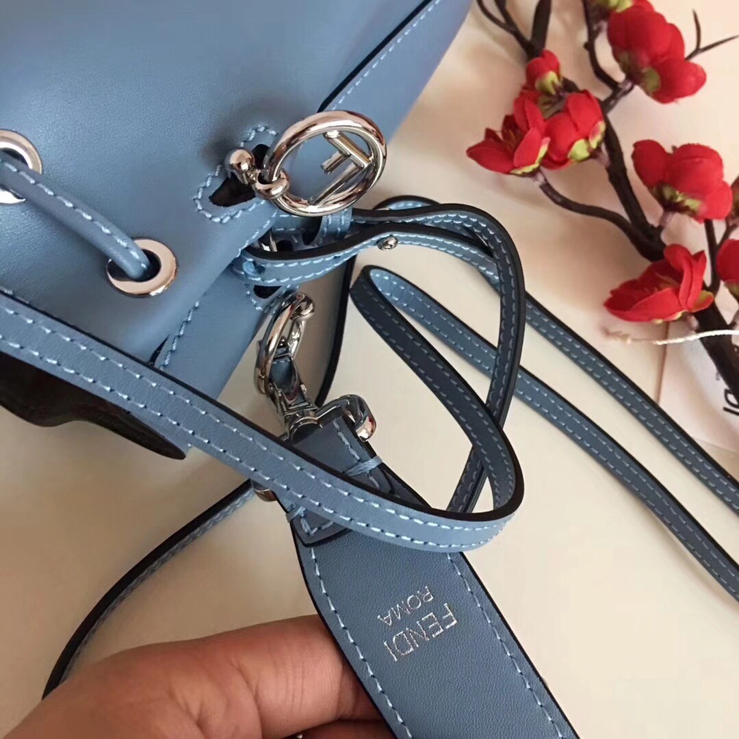 F**di mon tresor mini bucket bag in blue calfskin
