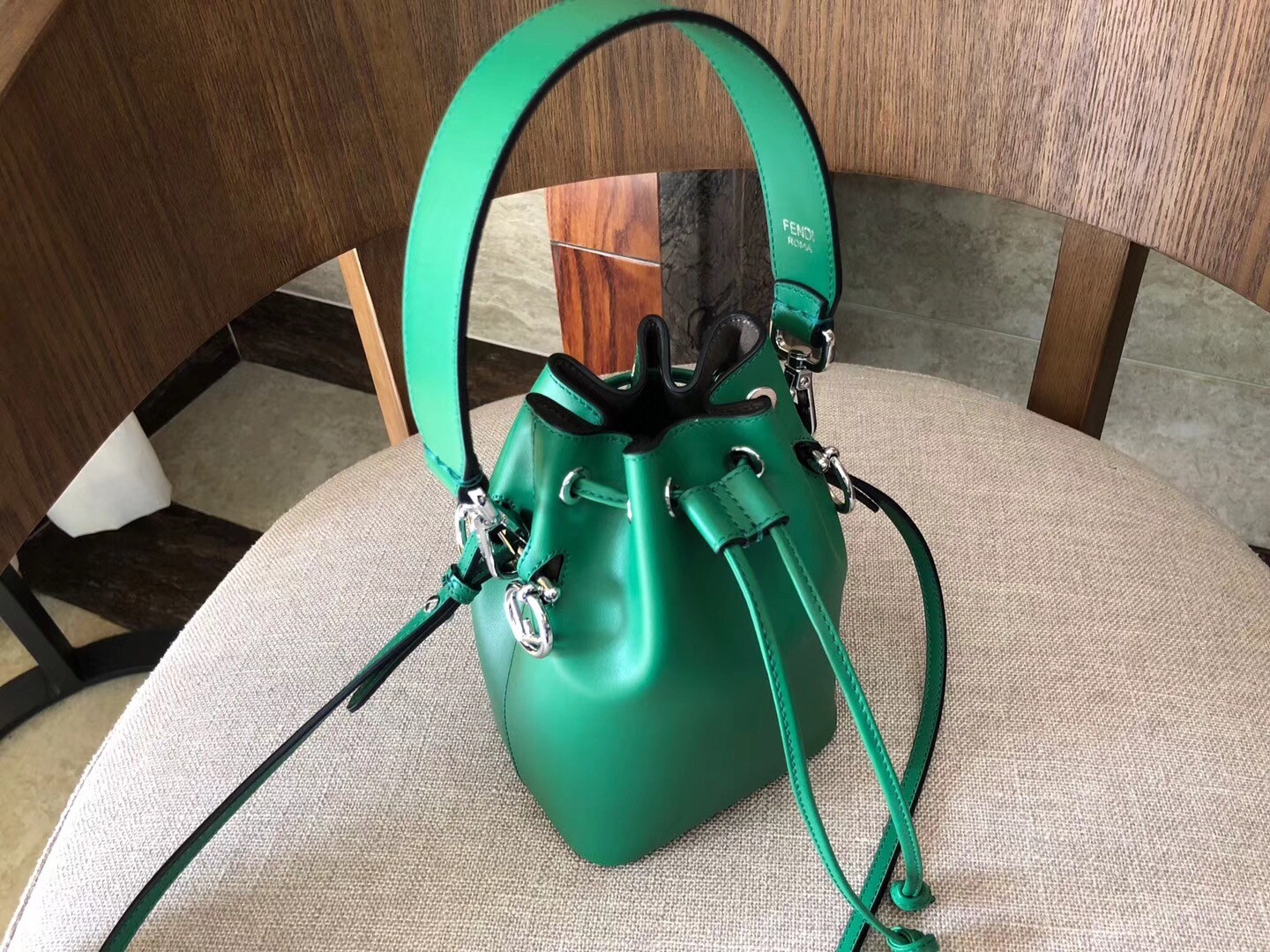 F**di mon tresor mini bucket bag in green calfskin