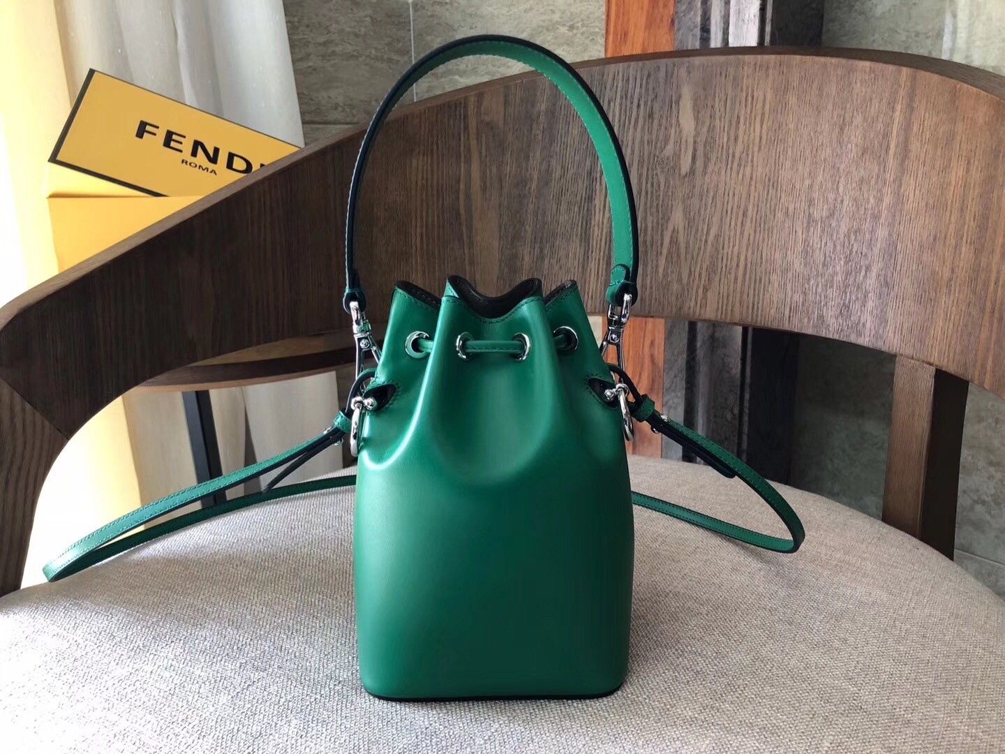 F**di mon tresor mini bucket bag in green calfskin