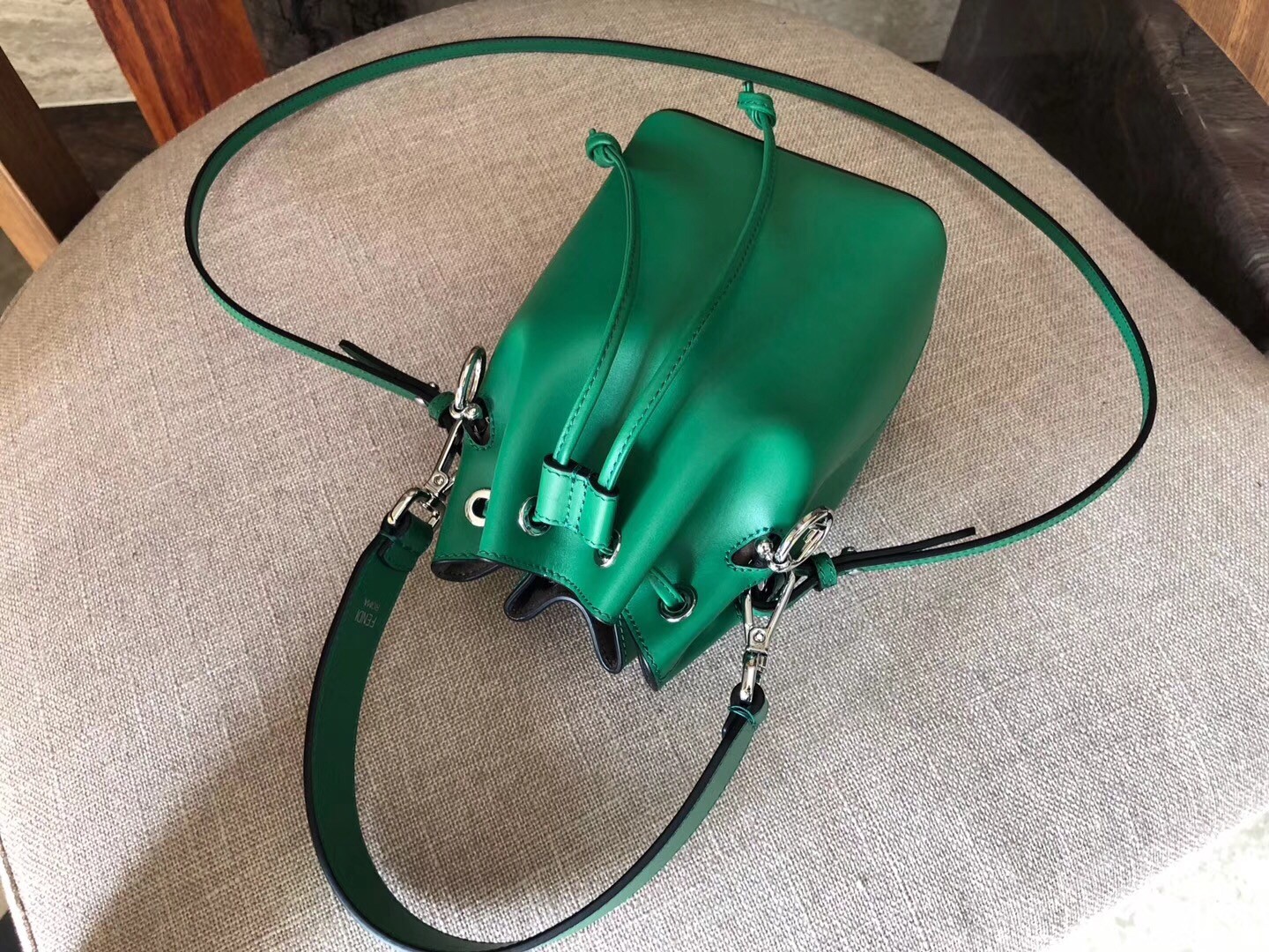 F**di mon tresor mini bucket bag in green calfskin