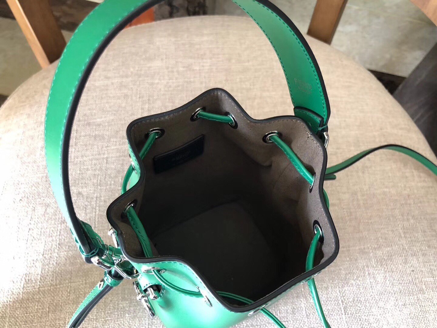 F**di mon tresor mini bucket bag in green calfskin