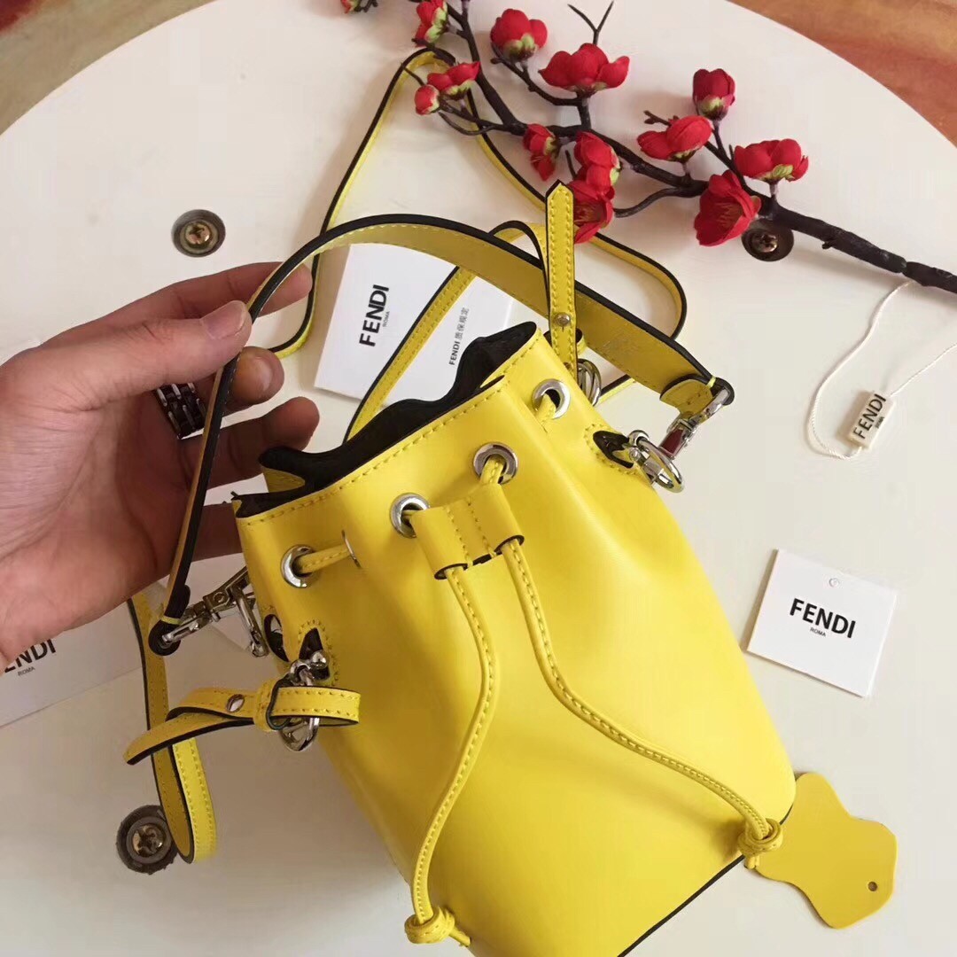 F**di mon tresor mini bucket bag in yellow calfskin