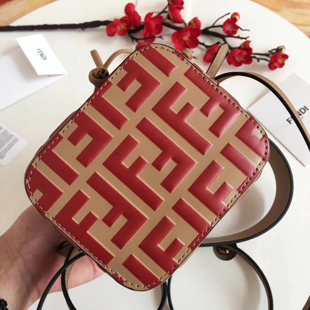 F**di ff mon tresor mini bucket bag in beige calfskin