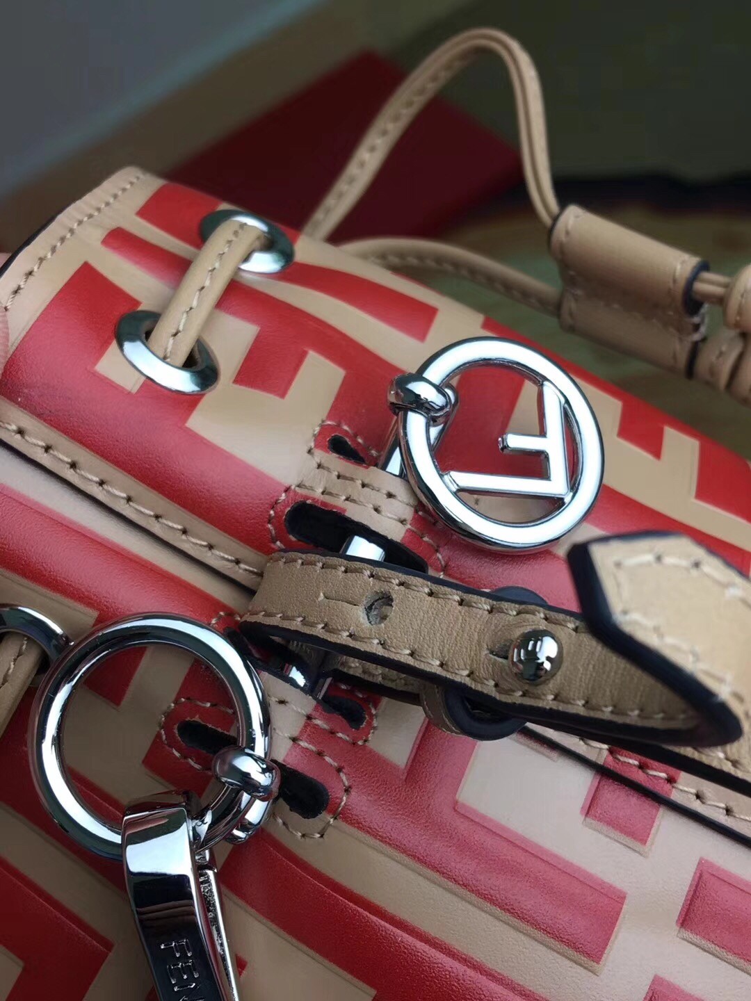 F**di ff mon tresor mini bucket bag in beige calfskin