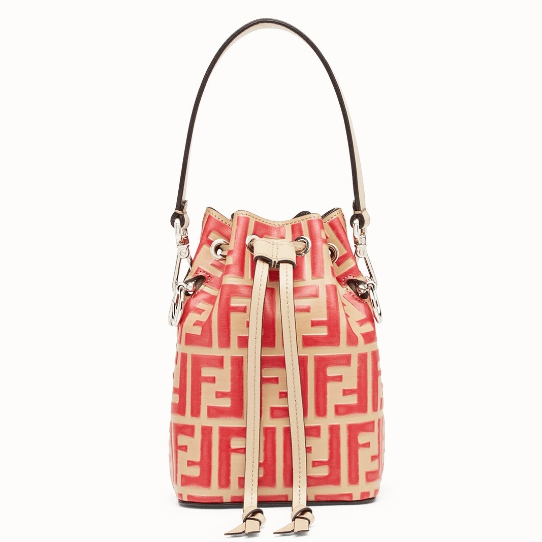 F**di ff mon tresor mini bucket bag in beige calfskin