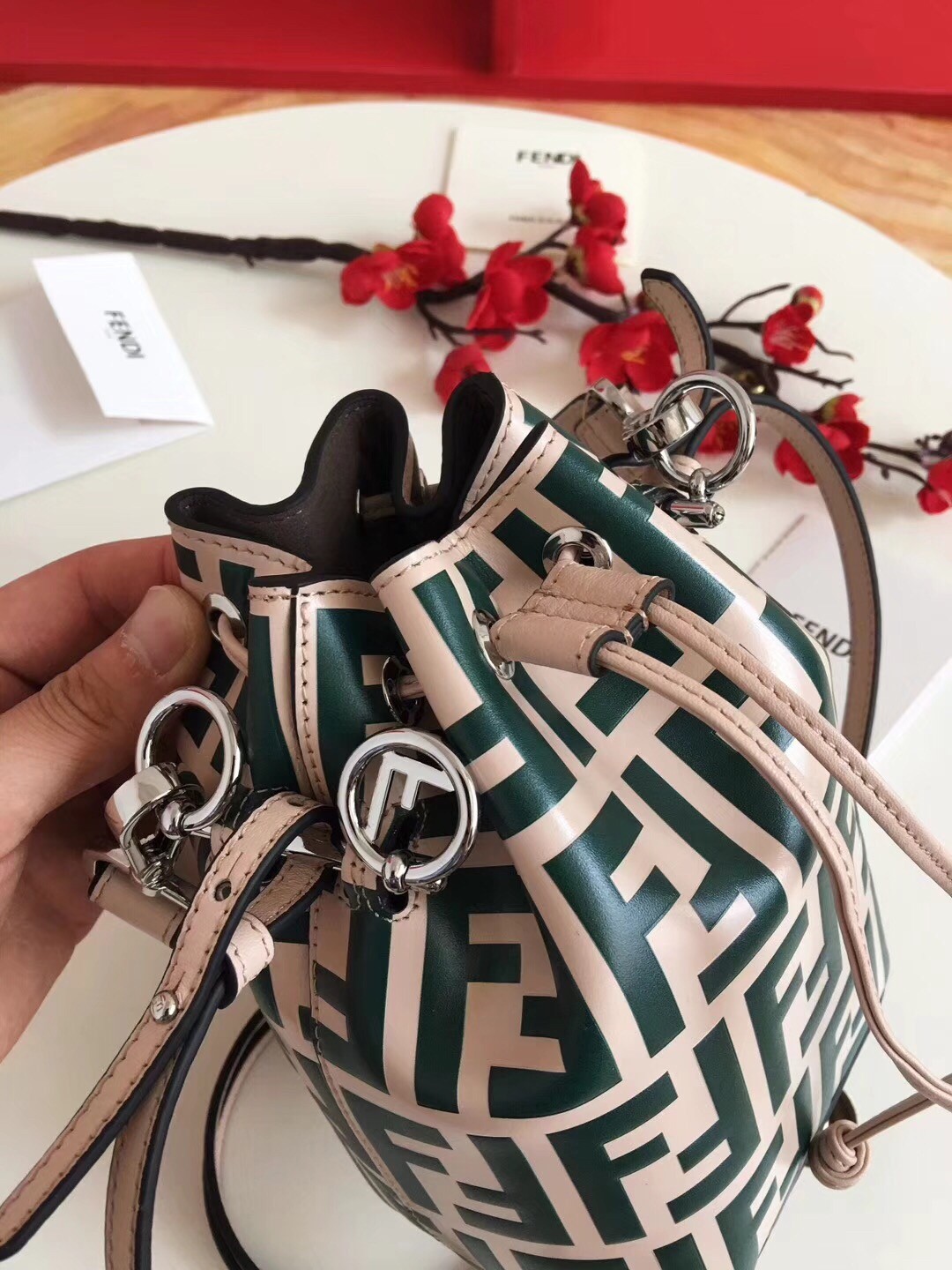 F**di ff mon tresor mini bucket bag in nude calfskin