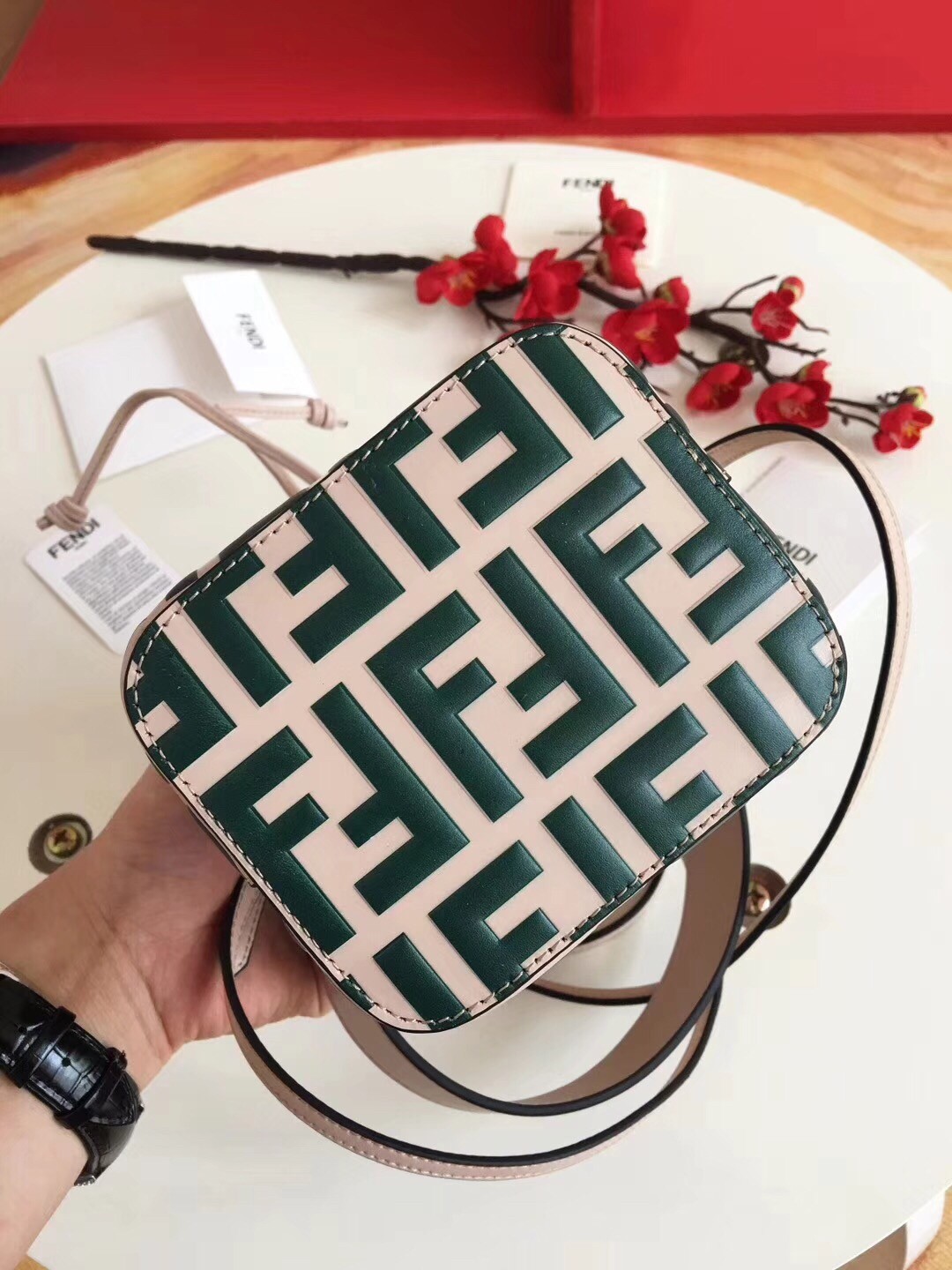 F**di ff mon tresor mini bucket bag in nude calfskin