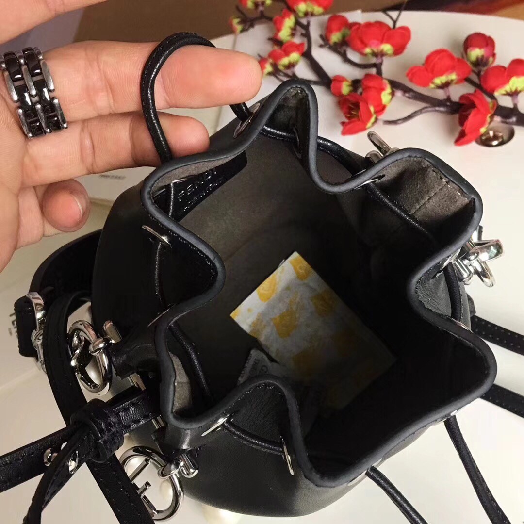 F**di black mini mon tresor pearls bucket bag