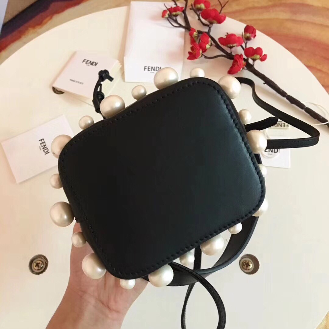 F**di black mini mon tresor pearls bucket bag