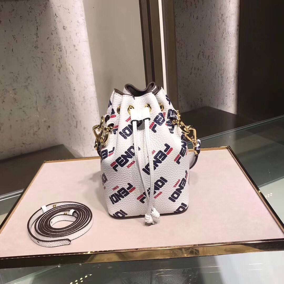 F**di white mon tresor mini bucket printed bag