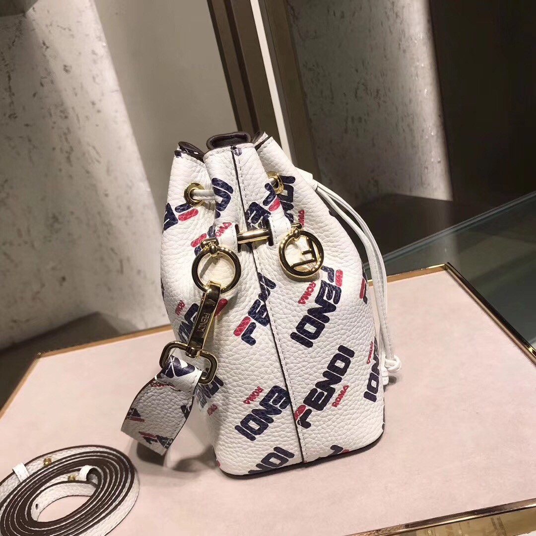 F**di white mon tresor mini bucket printed bag