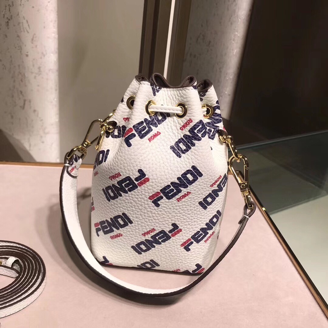 F**di white mon tresor mini bucket printed bag