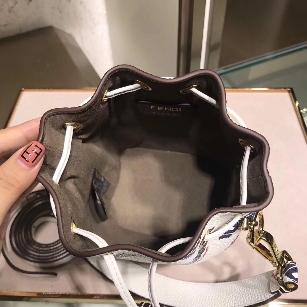 F**di white mon tresor mini bucket printed bag