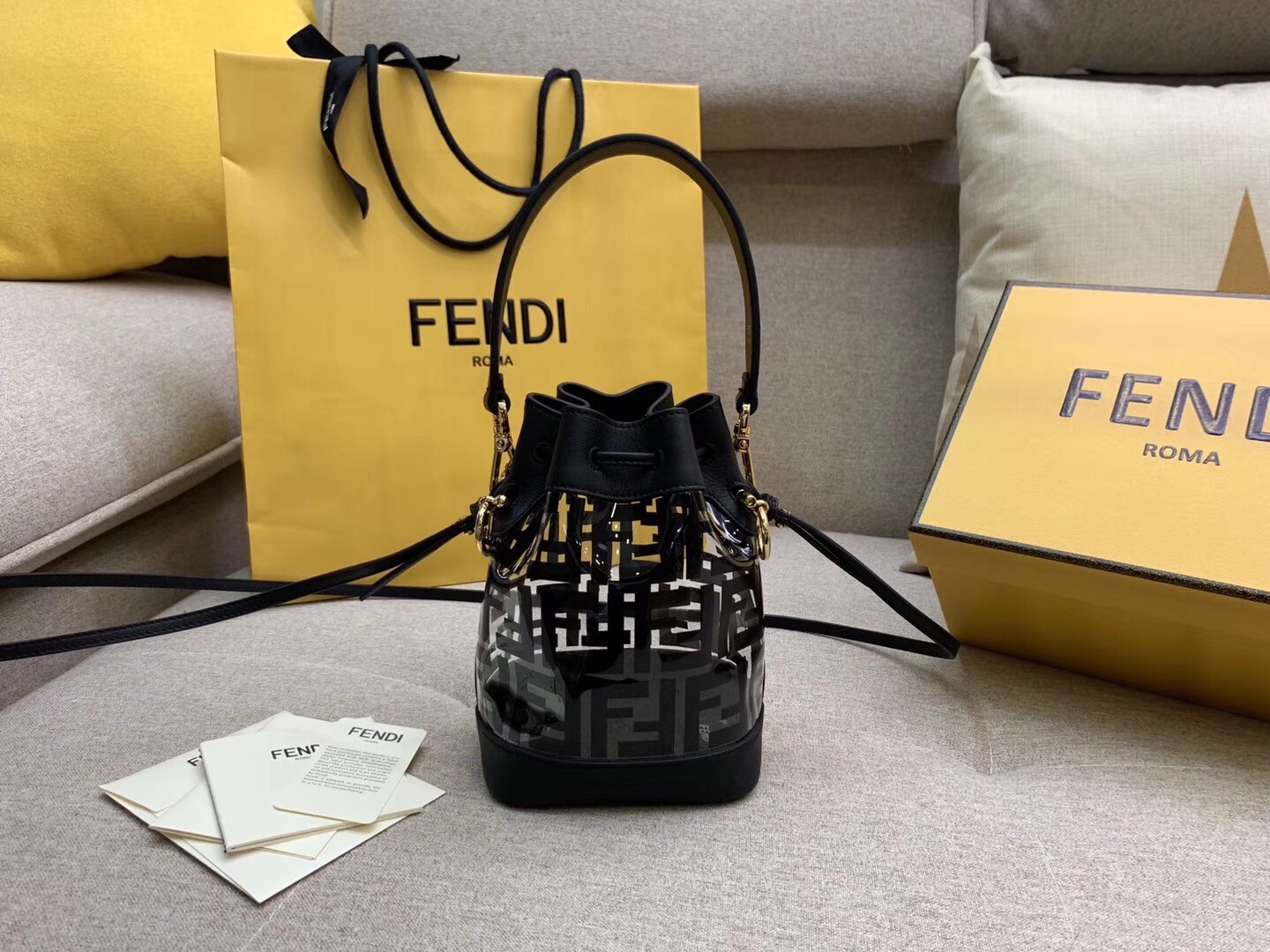 F**di black mon tresor mini bucket bag in transparent pu