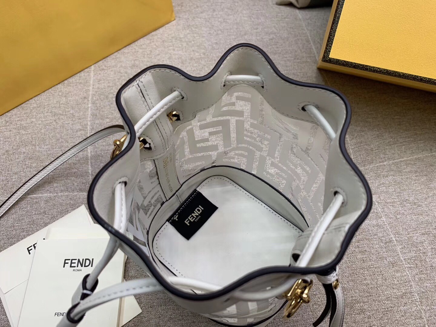 F**di white mon tresor mini bucket bag in transparent pu