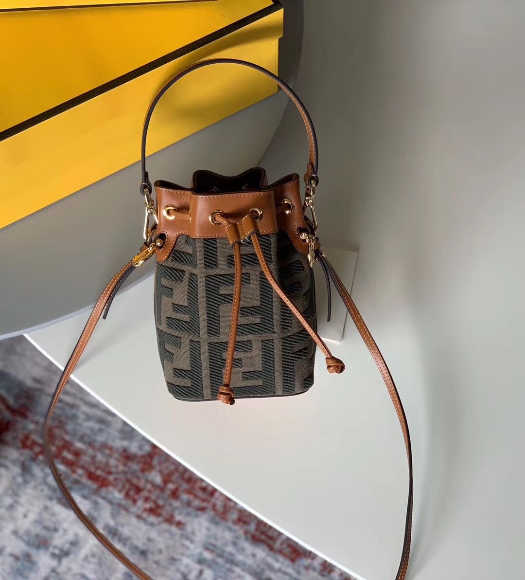 F**di mon tresor mini bucket bag in green denim
