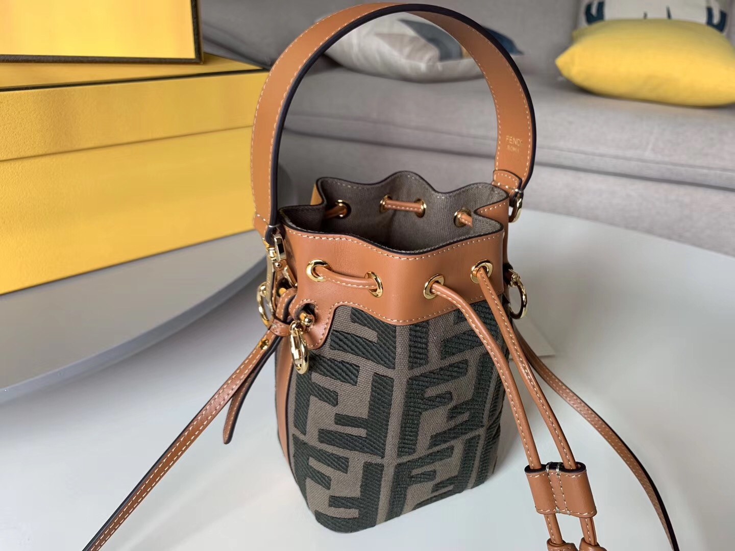 F**di mon tresor mini bucket bag in green denim