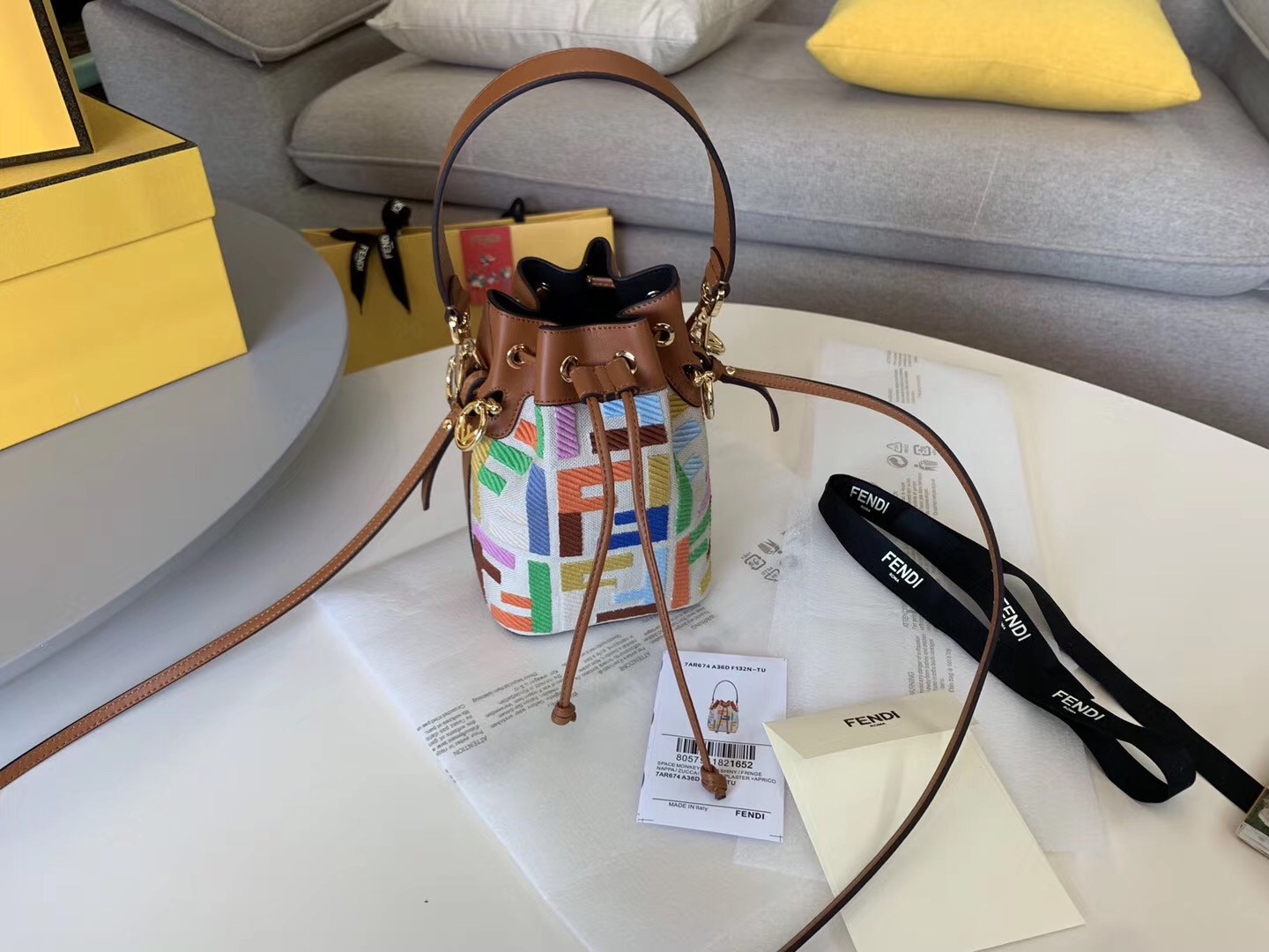 F**di mon tresor mini bucket bag in multicolour canvas