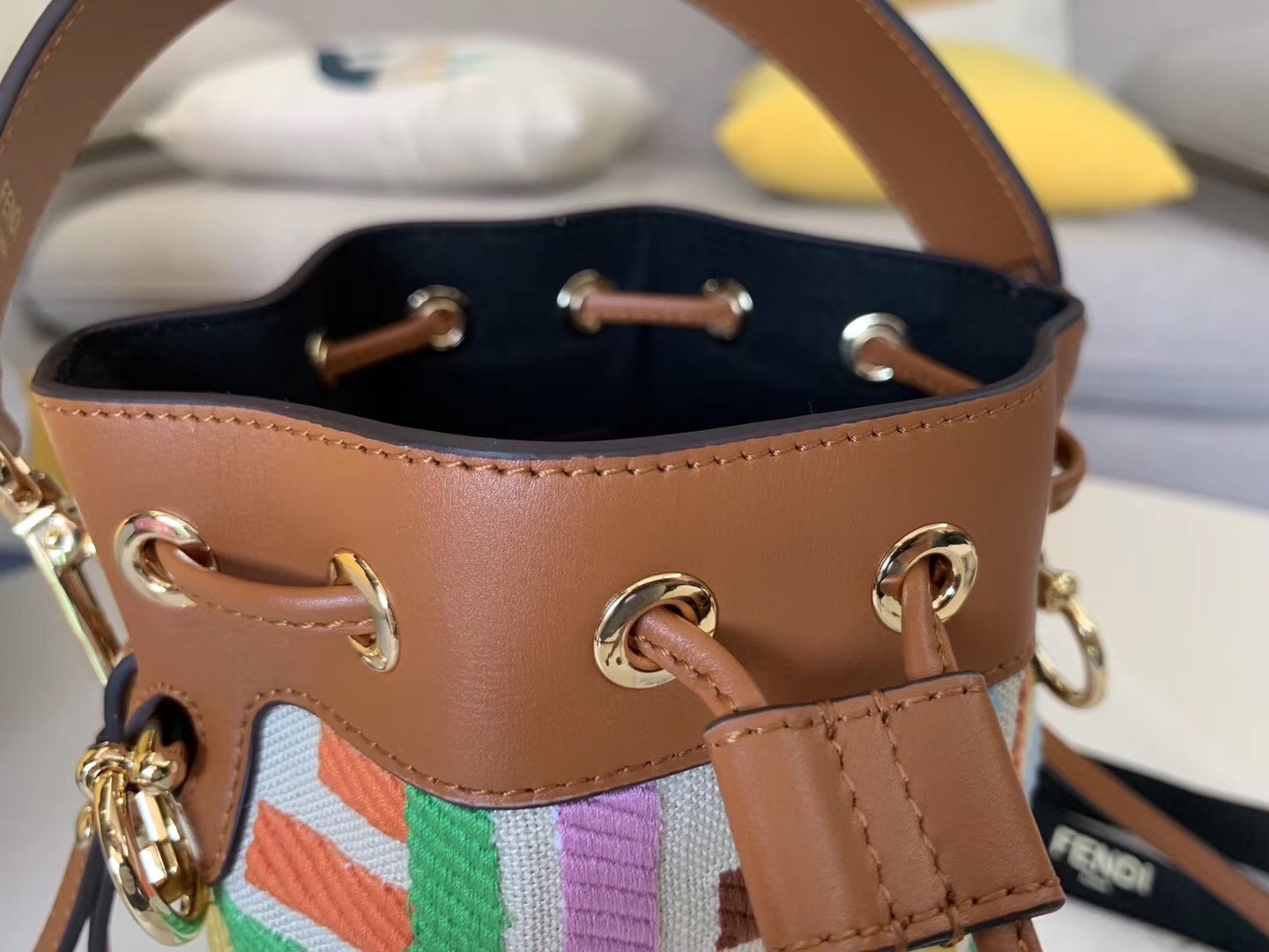 F**di mon tresor mini bucket bag in multicolour canvas