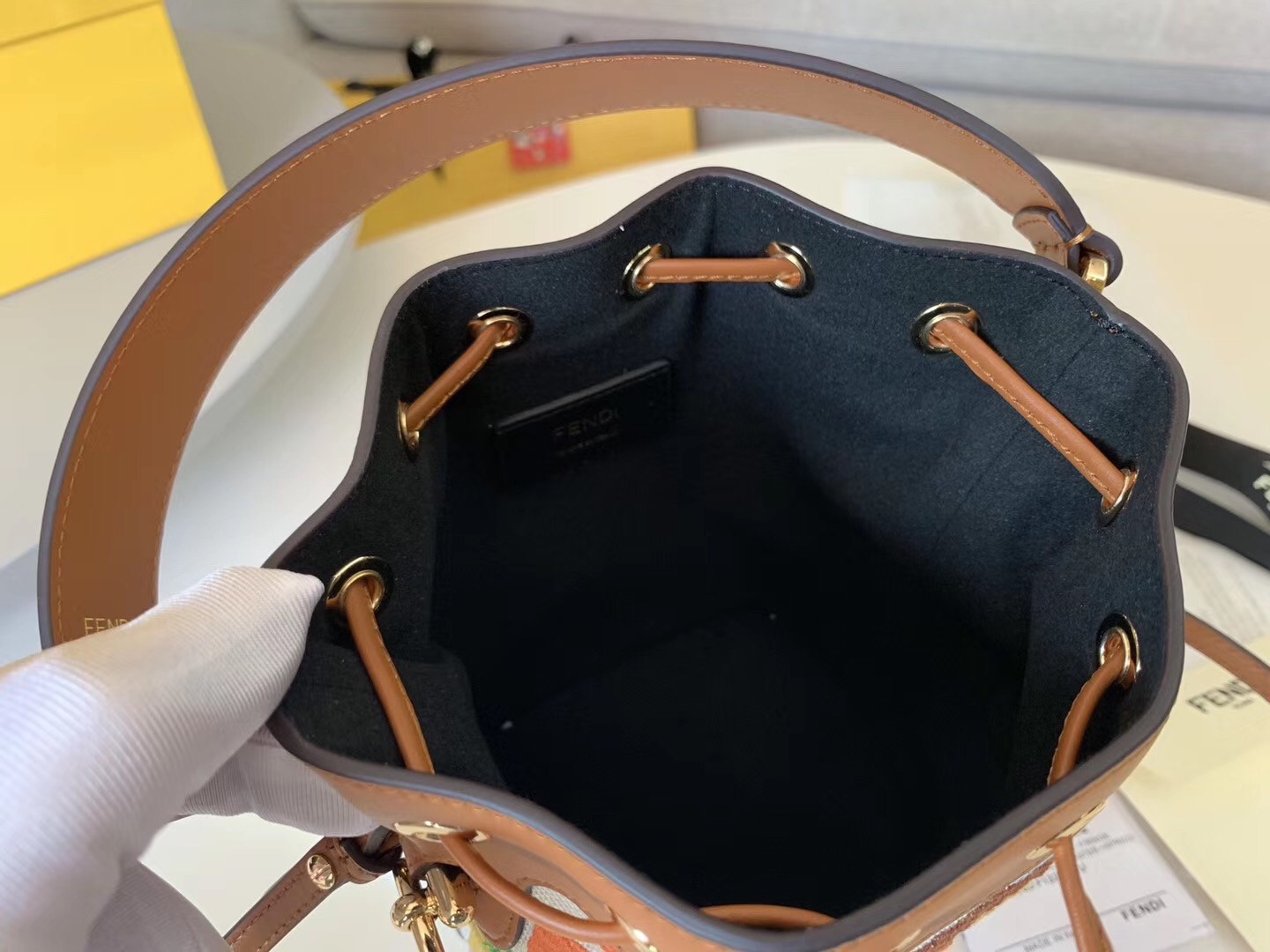 F**di mon tresor mini bucket bag in multicolour canvas