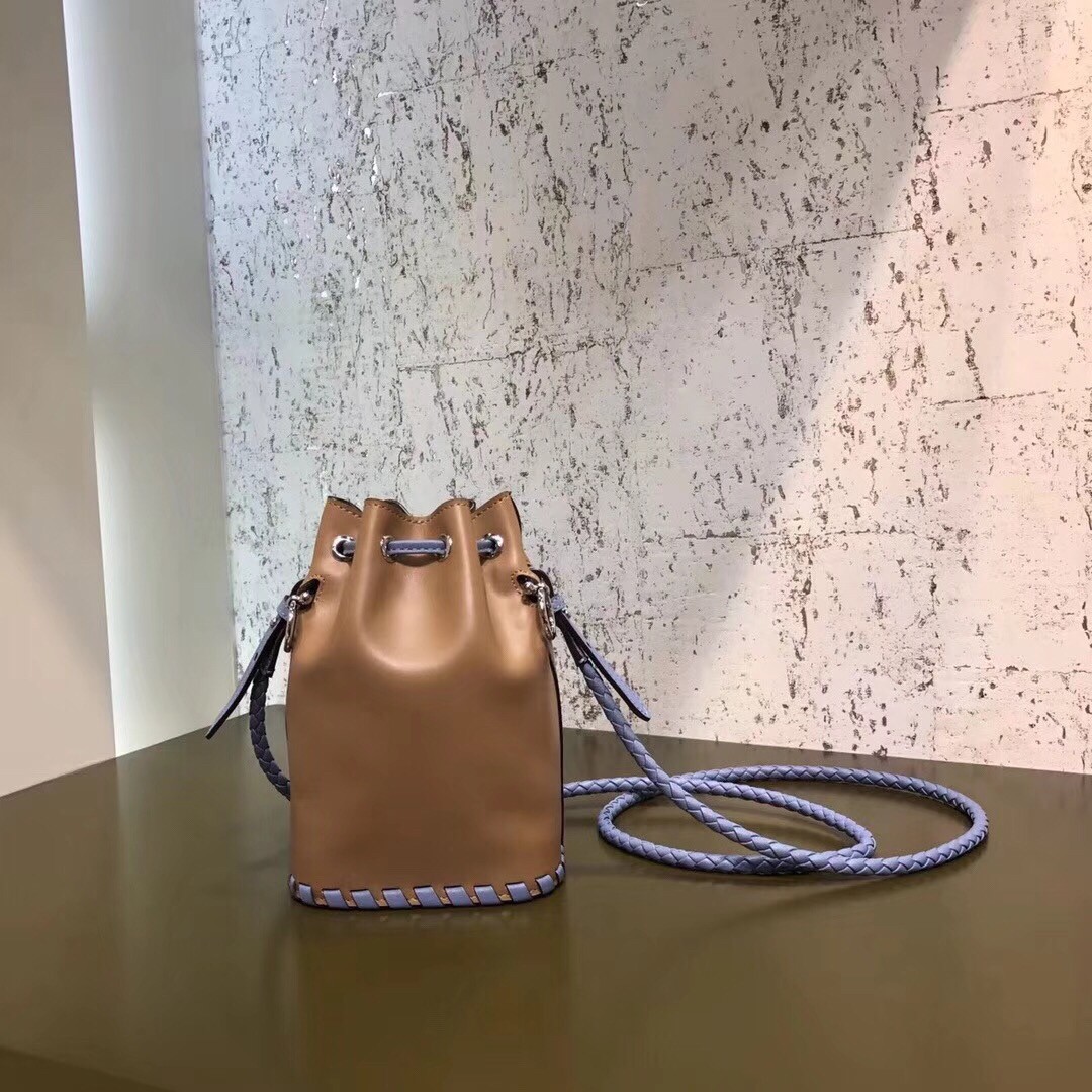 F**di mon tresor mini bucket braided bag in brown calfskin