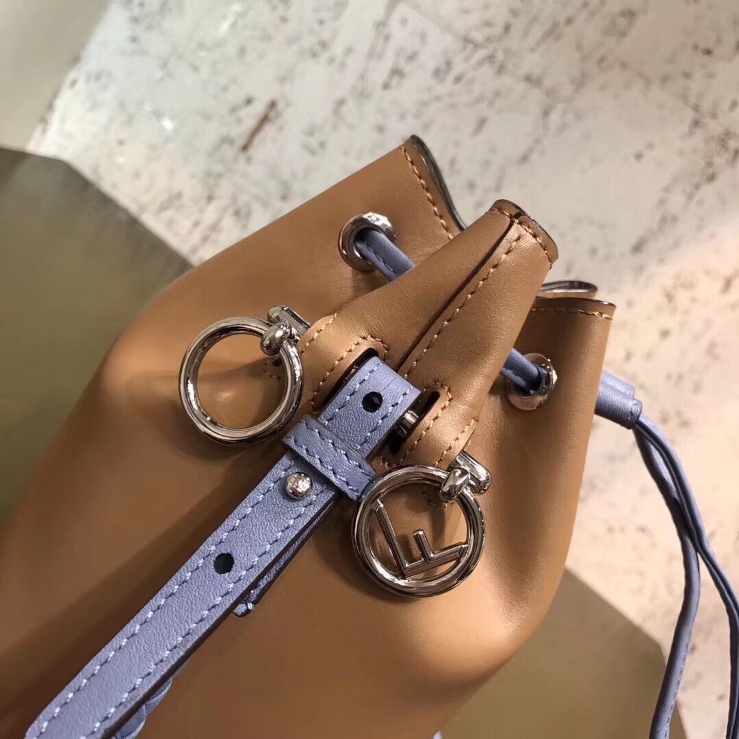 F**di mon tresor mini bucket braided bag in brown calfskin