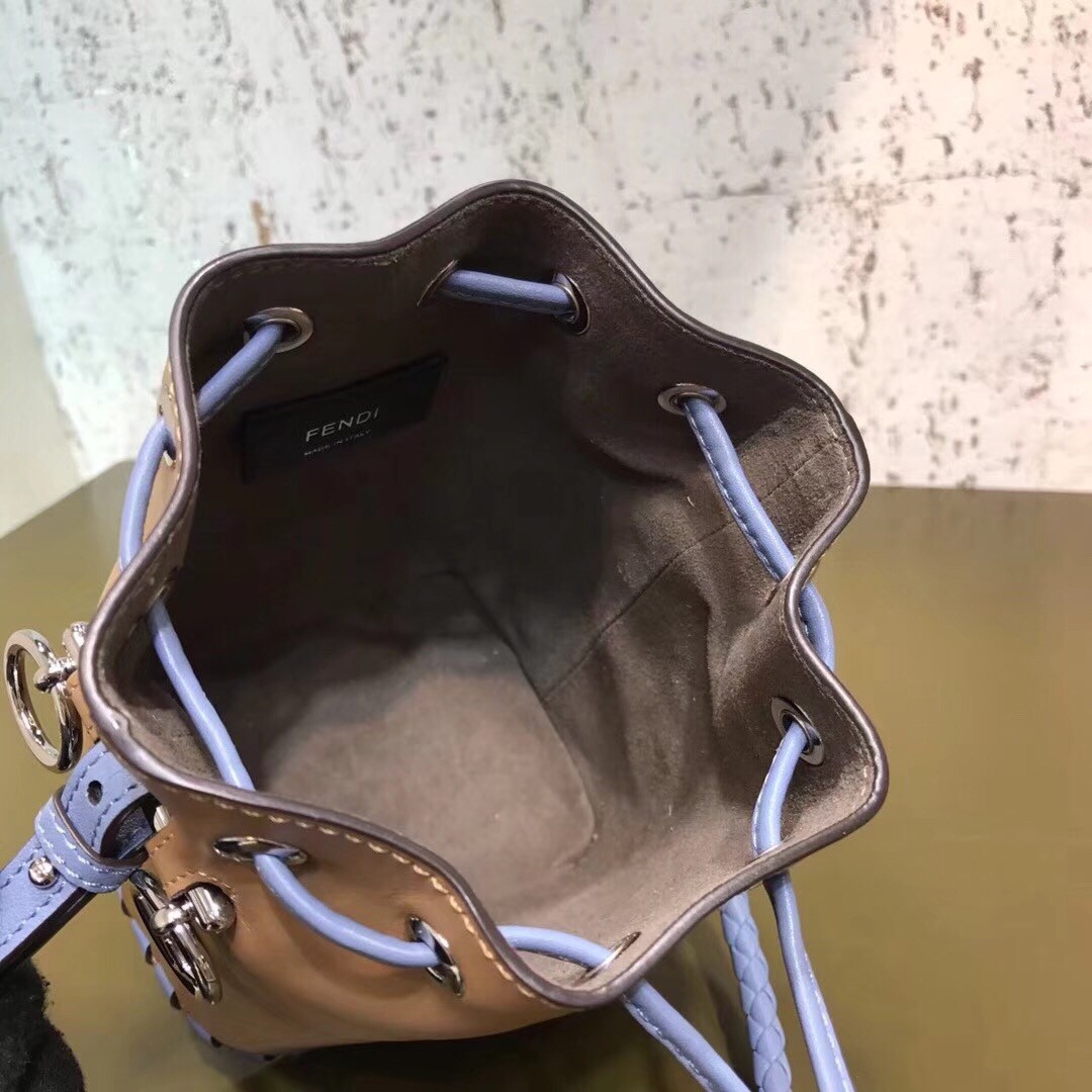 F**di mon tresor mini bucket braided bag in brown calfskin