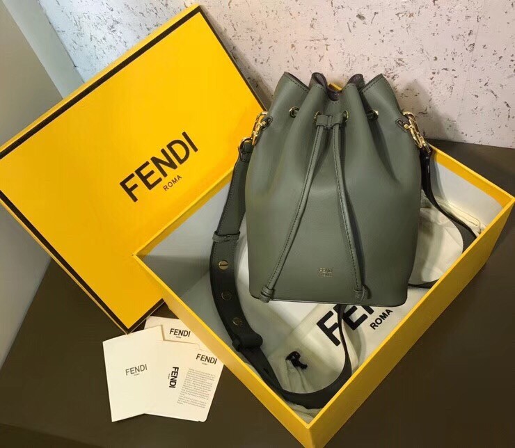 F**di small mon tresor bucket bag in green calfskin