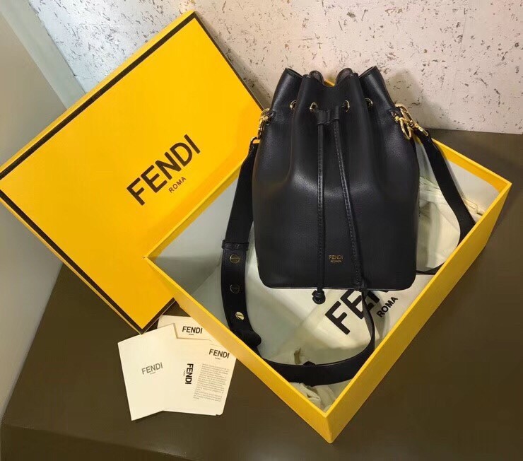 F**di small mon tresor bucket bag in black calfskin