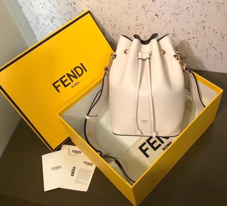 F**di small mon tresor bucket bag in white calfskin