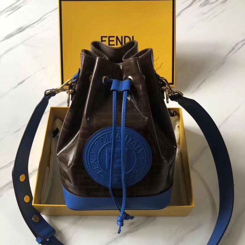 F**di small mon tresor bucket fabric blue bag