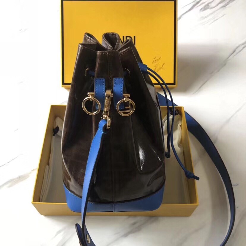 F**di small mon tresor bucket fabric blue bag