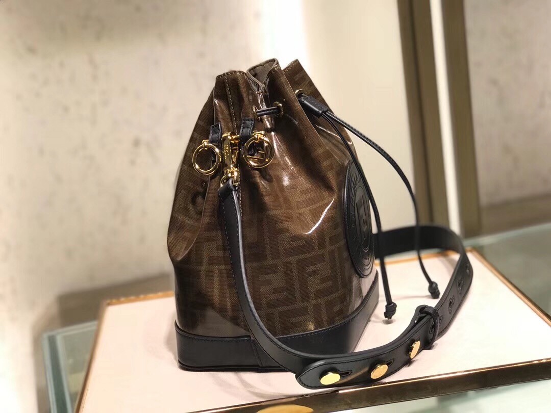 F**di small mon tresor bucket fabric black bag