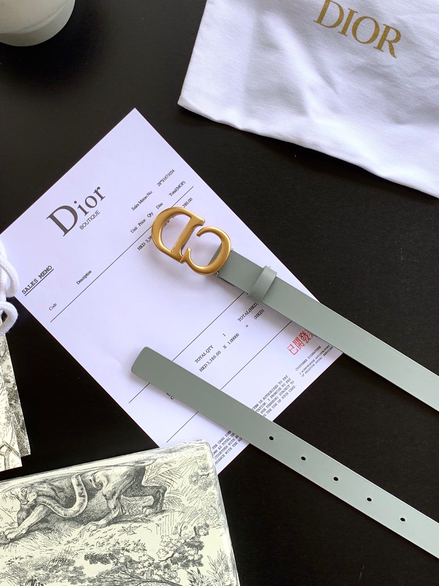 D*or saddle 20mm belt in grey calfskin