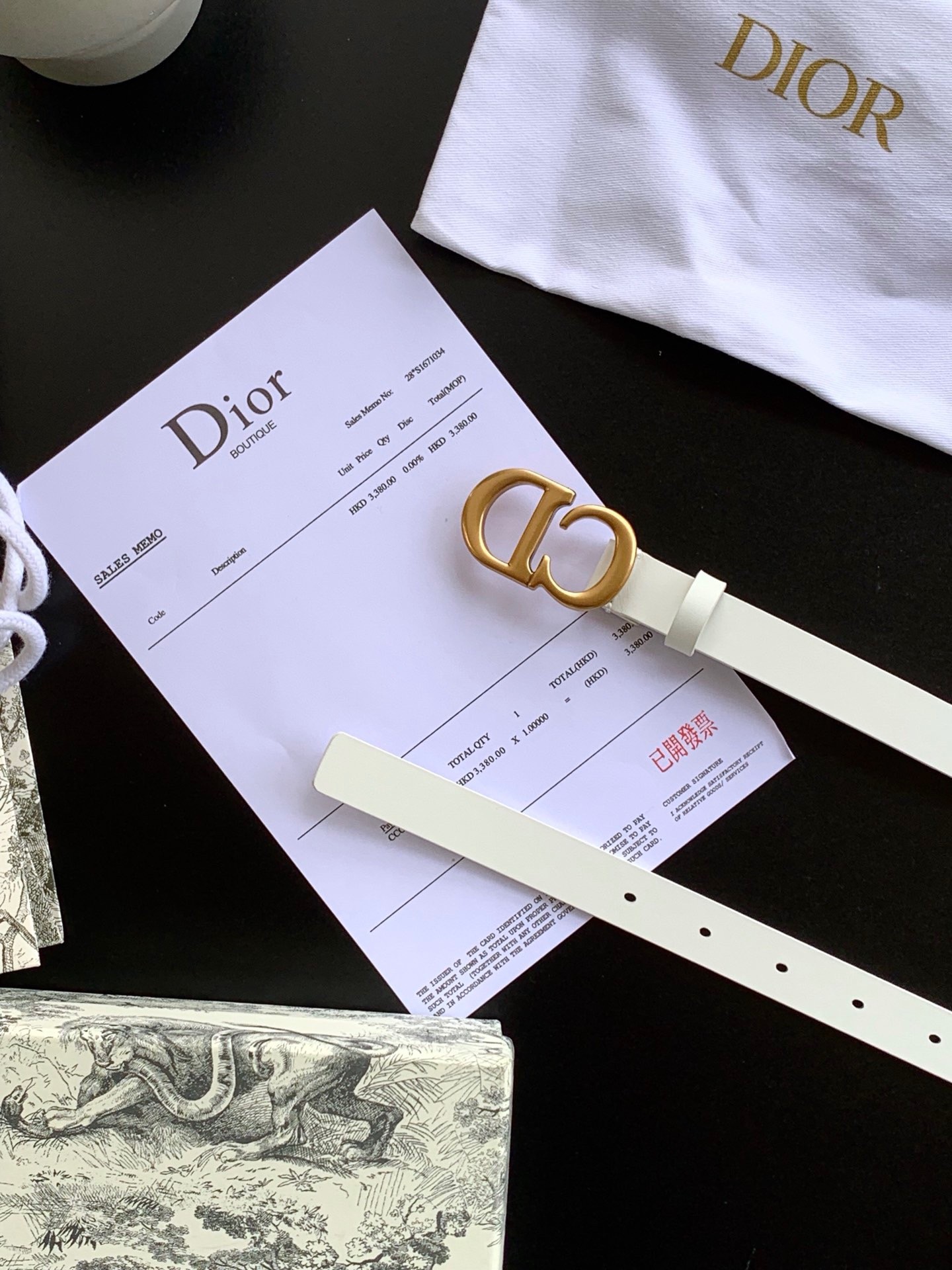 D*or saddle 20mm belt in white calfskin