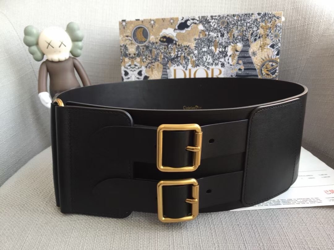 D*or d-waist belt 100mm in black smooth calfskin