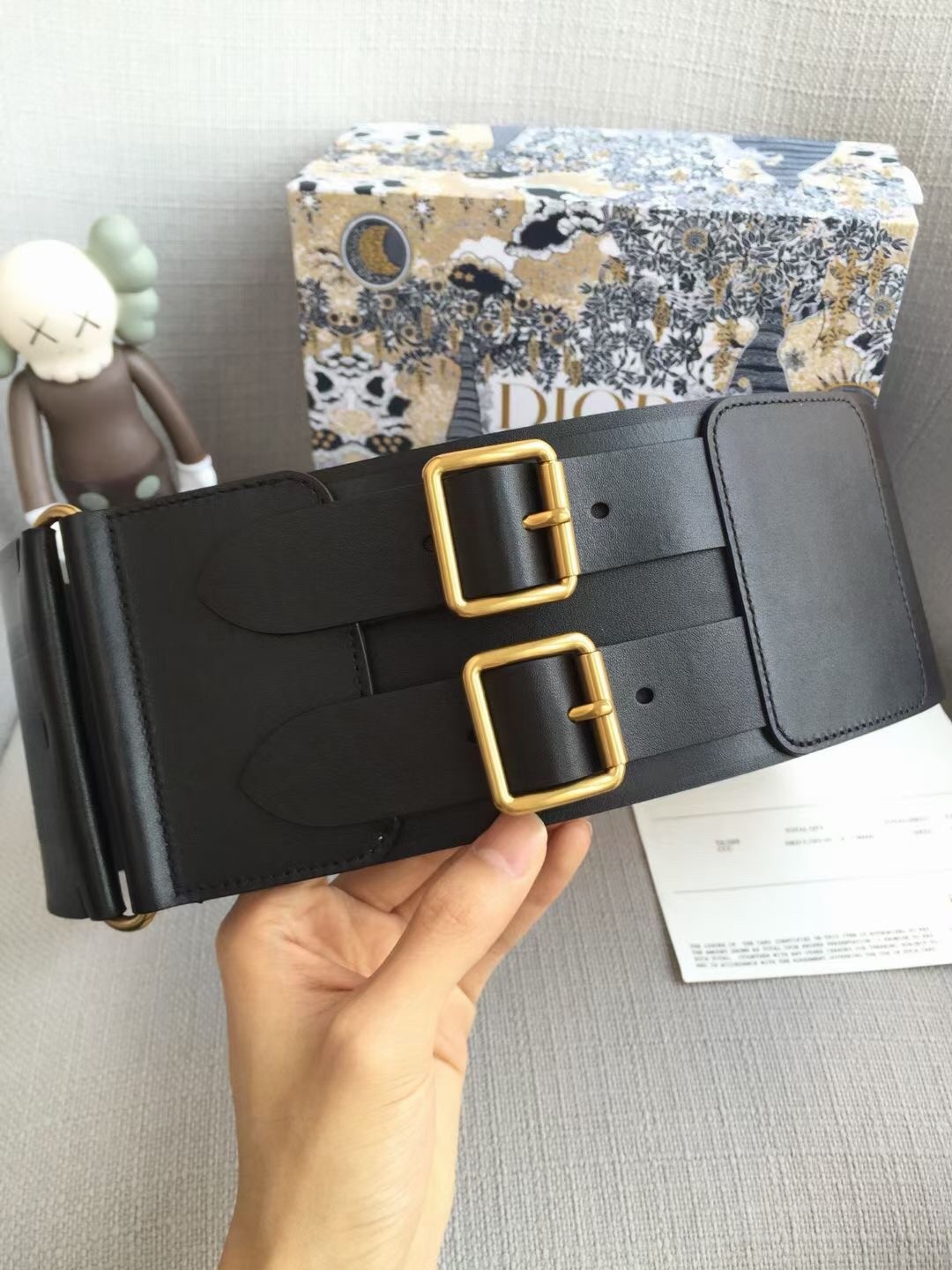 D*or d-waist belt 100mm in black smooth calfskin