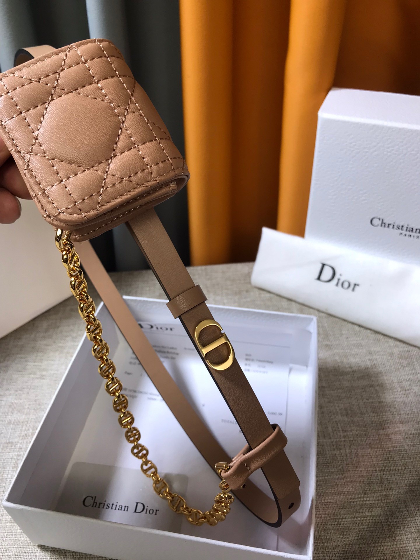 D*or caro 15mm belt with removable pouch in beige calfskin