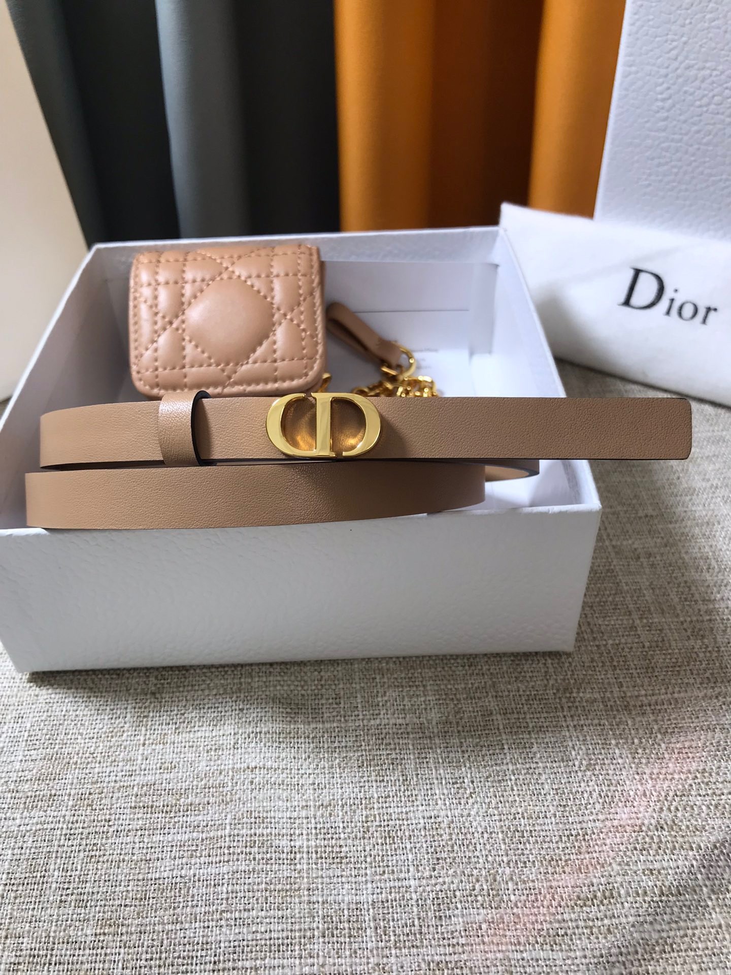 D*or caro 15mm belt with removable pouch in beige calfskin